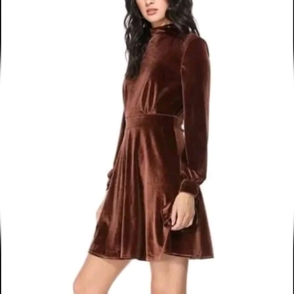 Velvet Mock-Neck Fit & Flare Dress  - Picture 3 of 8